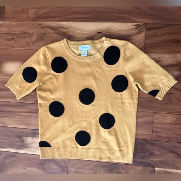 Carmen Chic Mustard Polka Dot Sweater size Medium - Picture 1 of 3